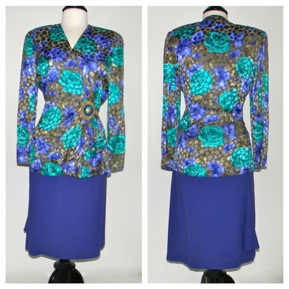 Vintage silk and wool blouse and skirt  - Capucine silk blouse and wool skirt - designer original