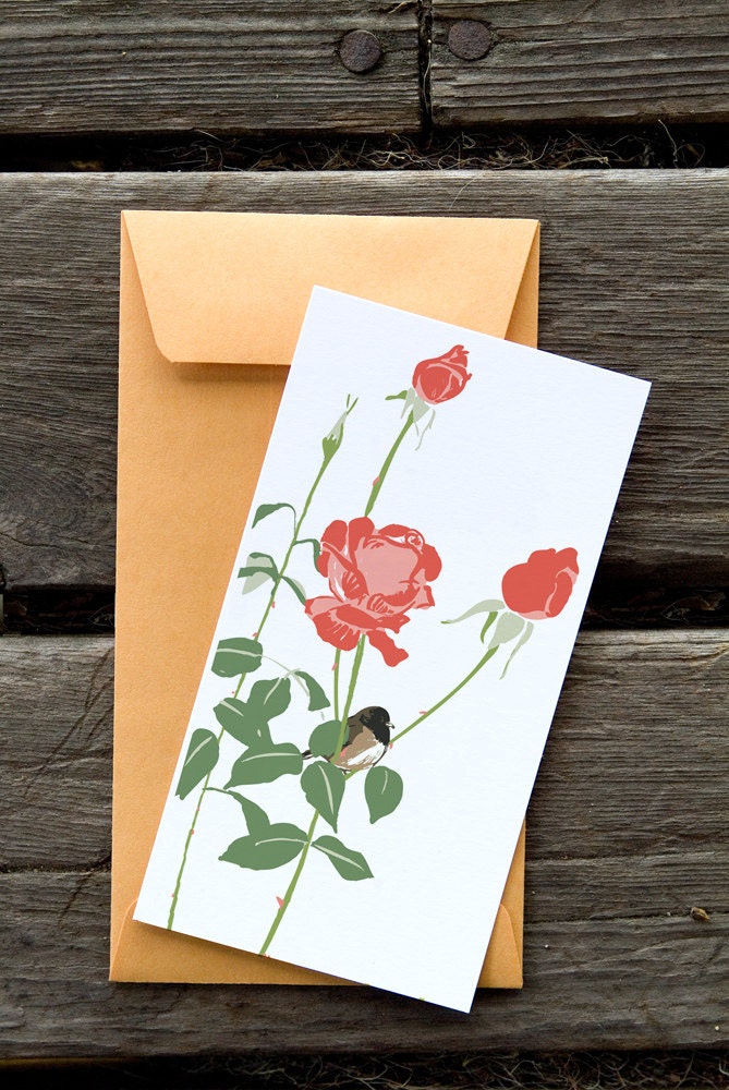 Junco and Rose - 8 Blank flat cards and envelopes