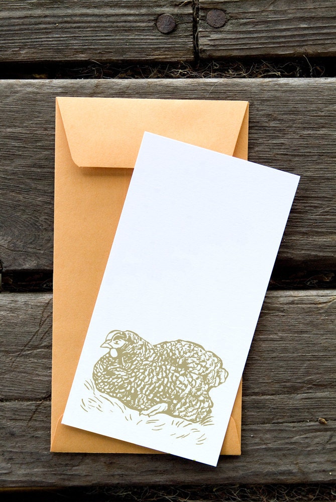 Olive the Hen  - 8 Blank flat notecards and manilla envelopes