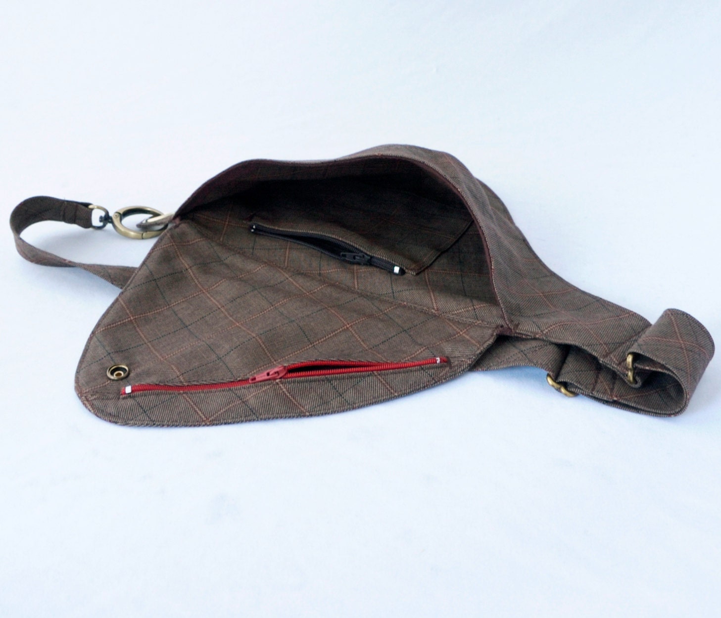 Fanny Pack in Brown Plaid Cotton : Belt Bag, Hip Bag
