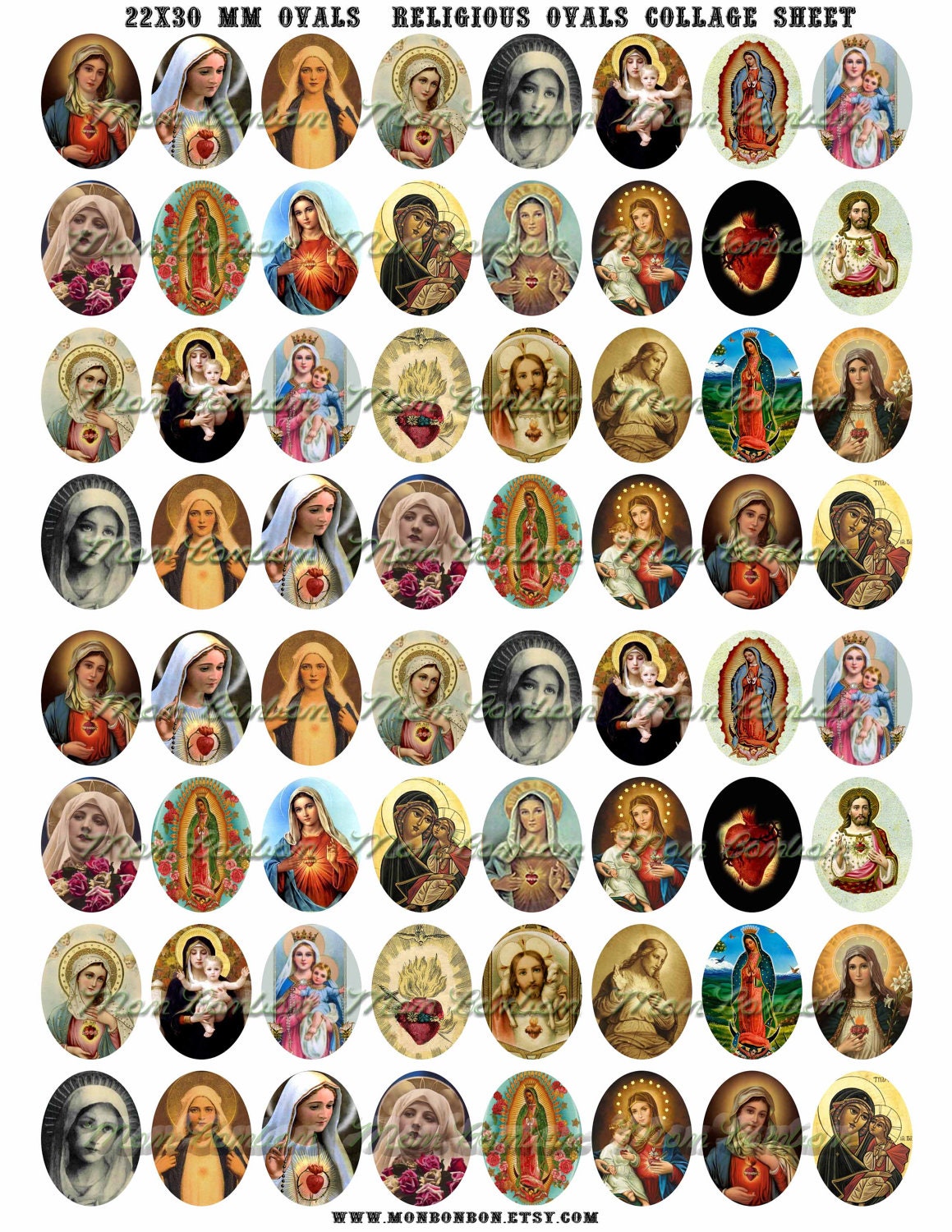 Vintage Religious Sacred Heart 22x30 Ovals Digital Collage Sheet  No. 555 - INSTANT DOWNLOAD