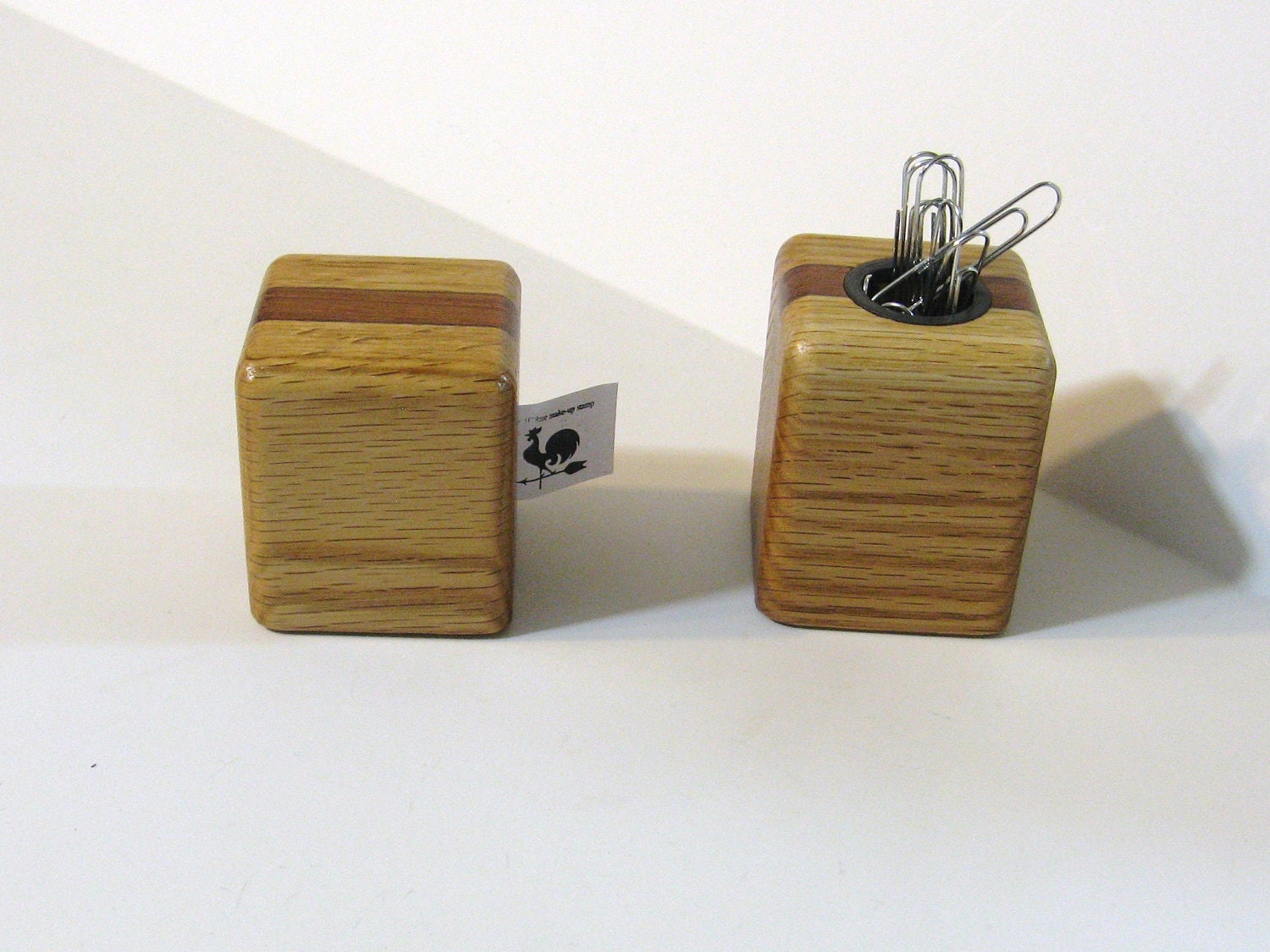 Stamp And Paper Clip Dispenser Made Of Three Woods