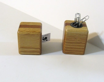 Stamp And Paper Clip Dispenser Made Of Three Woods