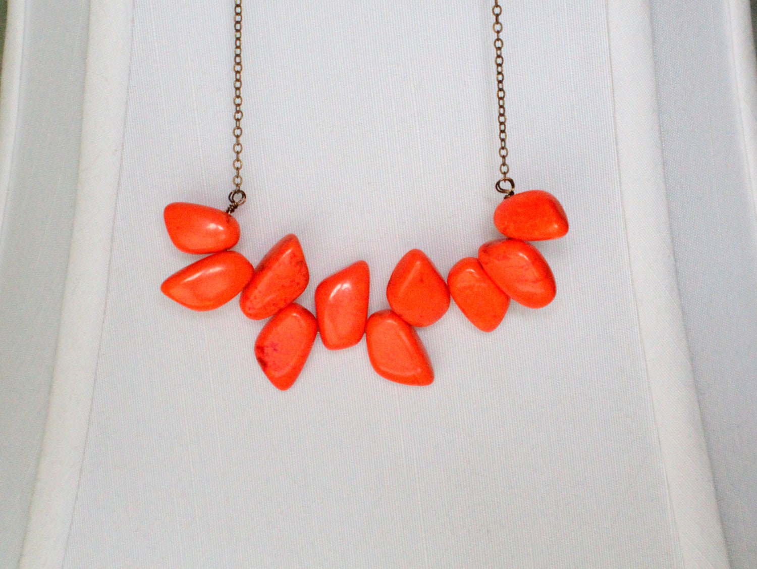 Lava Turquoise Bib Necklace - Genuine Red-Orange Turquoise Statement Necklace In Antiqued Brass