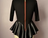 Leather Like Black Peplum Top w/ Red Zipper
