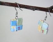 Rescued Map Earrings - Earth Friendly - Lilac, Yellow, Blue, Green, Red