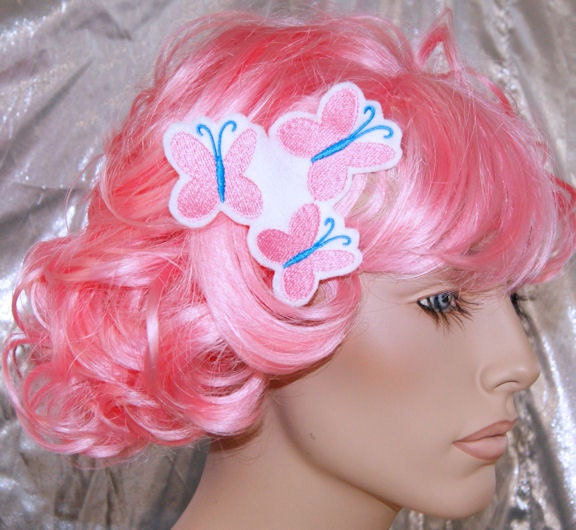 FlutterShy Cutie Mark 3 Pink Butterflies My Little Pony Embroidered Hair Snap Clip MTCoffinz