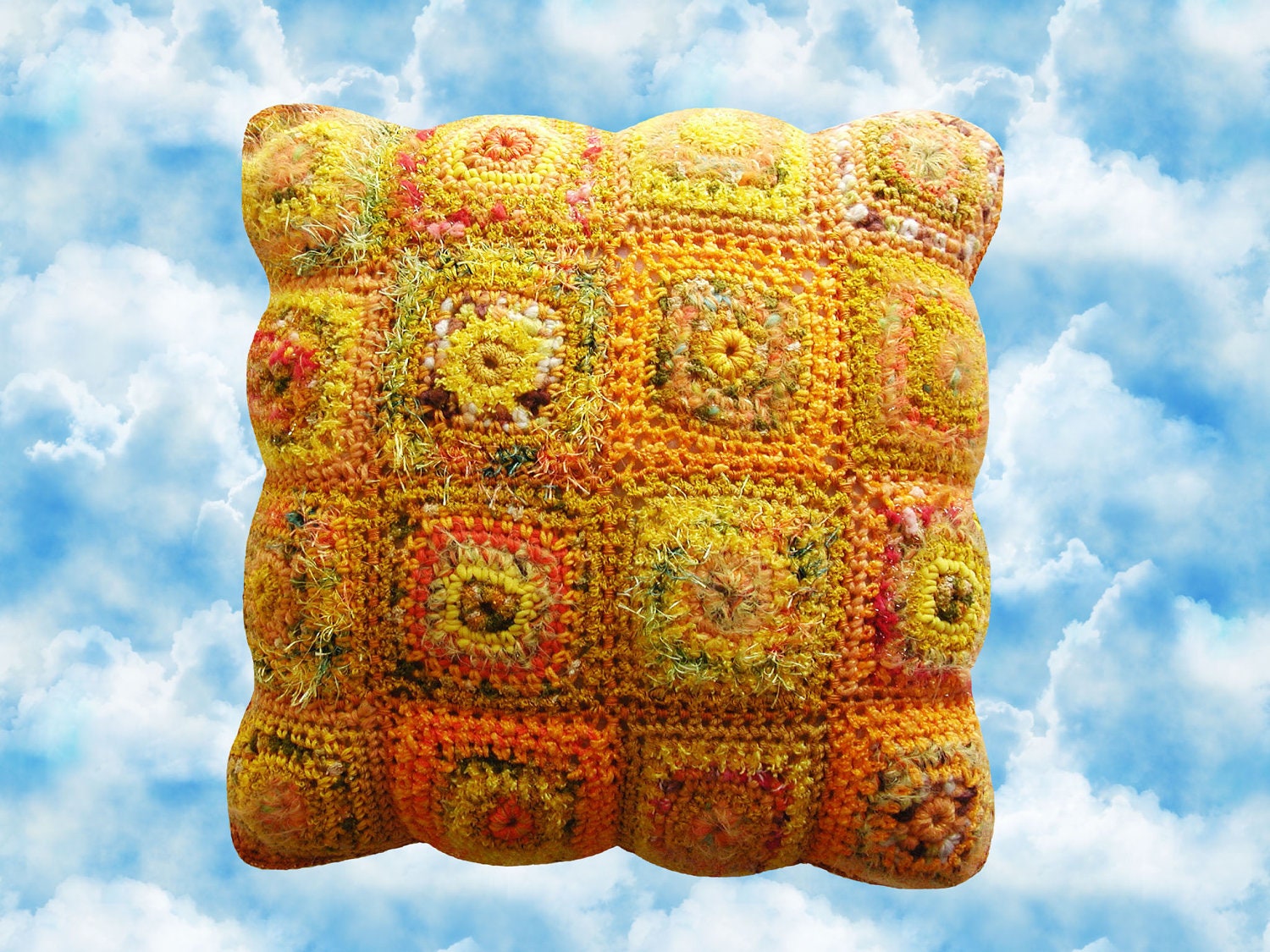 Fiber Art Chunky Pillow, multicolor in shades of yellow