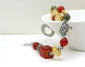 Citrine Carnelian Sterling Silver Eclectic Bracelet - Mesa / Bohemian Luxe Mod Gemstone Autumn Fall - cooljewelrydesign