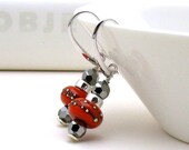 Red Modern Dangle Earrings / Sterling Silver Modern Earrings / Bright / Minimalist / Mod / Small