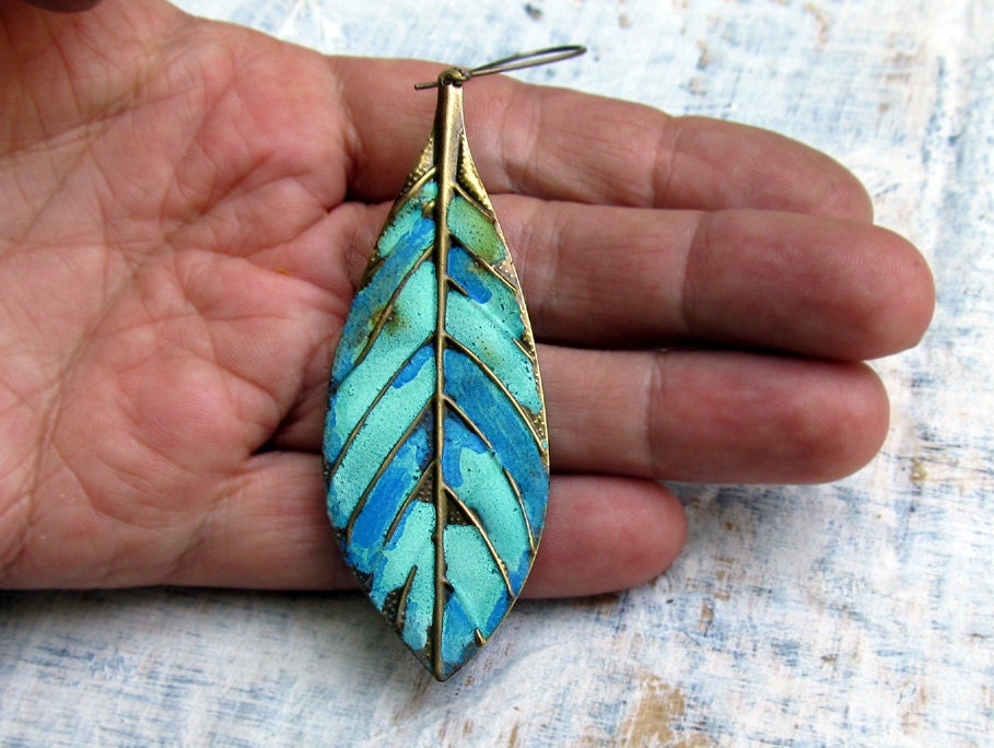 Leaf earrings Montana Skies feather earrings dangle Patina jewelry Magazine Featured