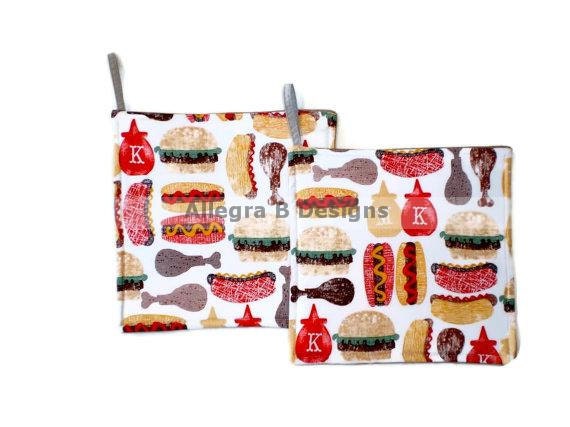 Retro Kitchen Pot Holders Set of 2 BBQ 50s 60s Kitchen Home Decor