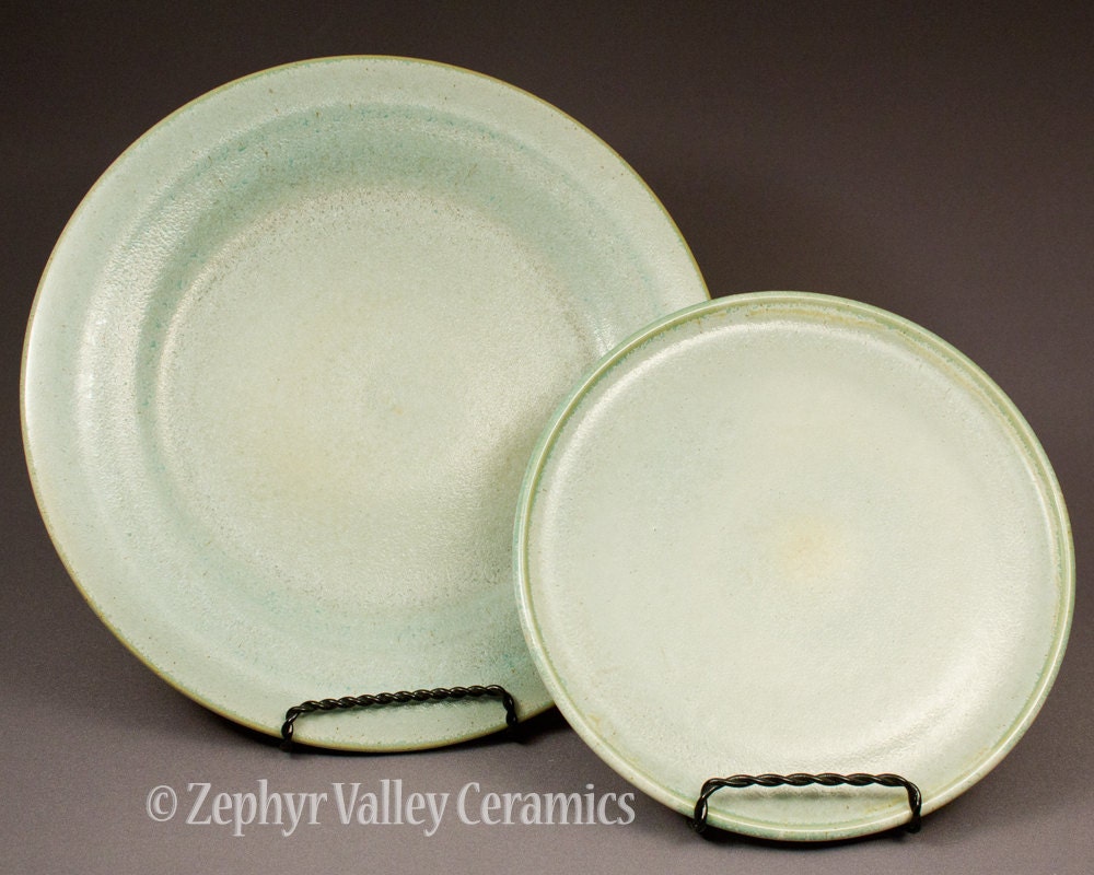 Handmade Ceramic Green Dinner Plate and Salad Plate combo