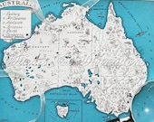 Map of Australia - Vintage Map of Australia - Aqua - Cottage Chic - A Fun and Funky Vintage Picture Map to Frame