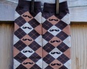 OLD School Argyle and Moustache - KOOL KID Arm / Leg Warmers for Baby, Toddler, Child, Tween Boy or Girl - Fun and Functional Fashion