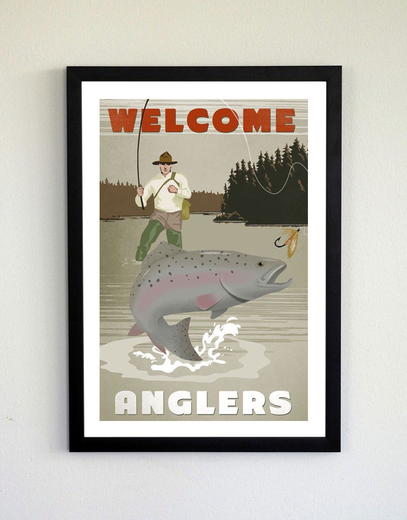 Welcome Anglers vintage style fishing poster