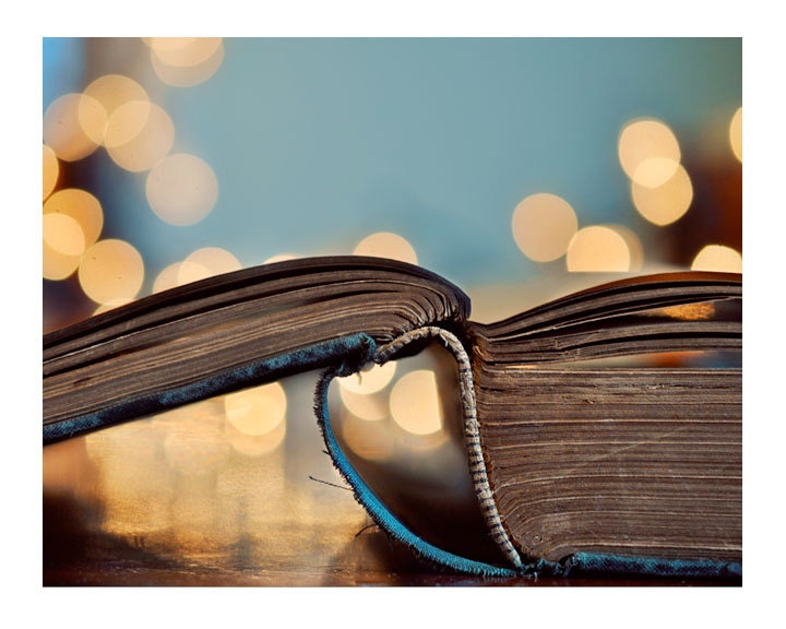 Book Photograph, Happy Monday, 5x7 Print, Vintage Book Photo, Bokeh Lights, Still LIfe Photography