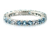 14K Aquamarine Eternity Band Anniversary Band Stackable Ring Custom March Birthstone Ring White Yellow Rose Gold