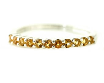 14K Citrine Ring Anniversary Band Half Eternity Band Stackable Ring Custom Birthstone Ring November Birthstone