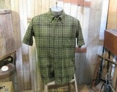 Pendleton Moss Green 60s Plaid wool vintage shirt rare short sleeves L