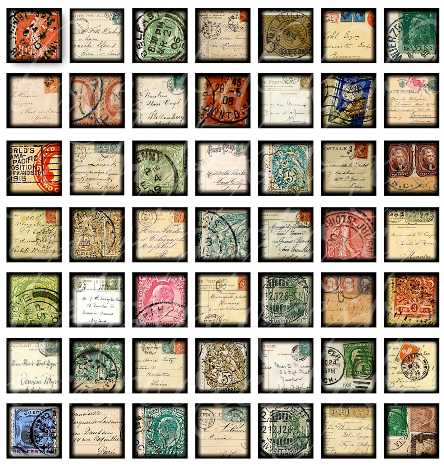 Instant Download, digital collage sheet of 49 stamps, postal marks and addresses from, printable download for paper crafts-no. 439