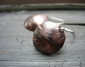 Copper Earrings, Oxidized Copper Dome Hammered Earrings, Handmade Metalwork Copper Earrings Jewelry, FREE Shipping