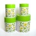 Vintage Nesting Tin Canister Set of 4 White Green Yellow Floral Pattern 1970s Kitchen Metal Canister Set Country Kitchenware