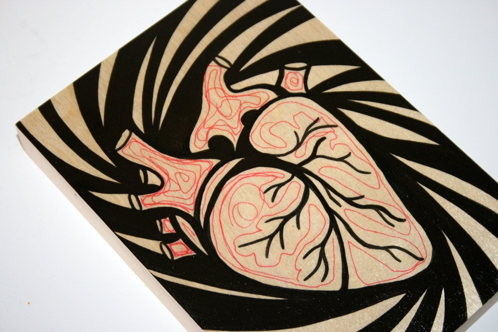 HEART Original Illustration on Wood Panel 5x7