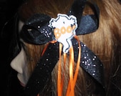 Halloween Handmade Hair Accessories barrette Black Glitter ribbon Ghost orange
