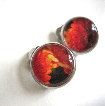 Orange Gerbera Earrings , Polaroid Earring, Flower Earrings