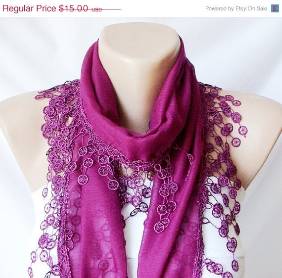 SALE - Purple Scarf. Lace Scarf...Cotton Scarf..Women Fashion
