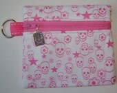 Pink SKULL Print Zipper Pouch Coin Bag Purse with Charm