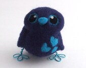 Blue Bird Navy blue and Turquoise Needlefelted Bird