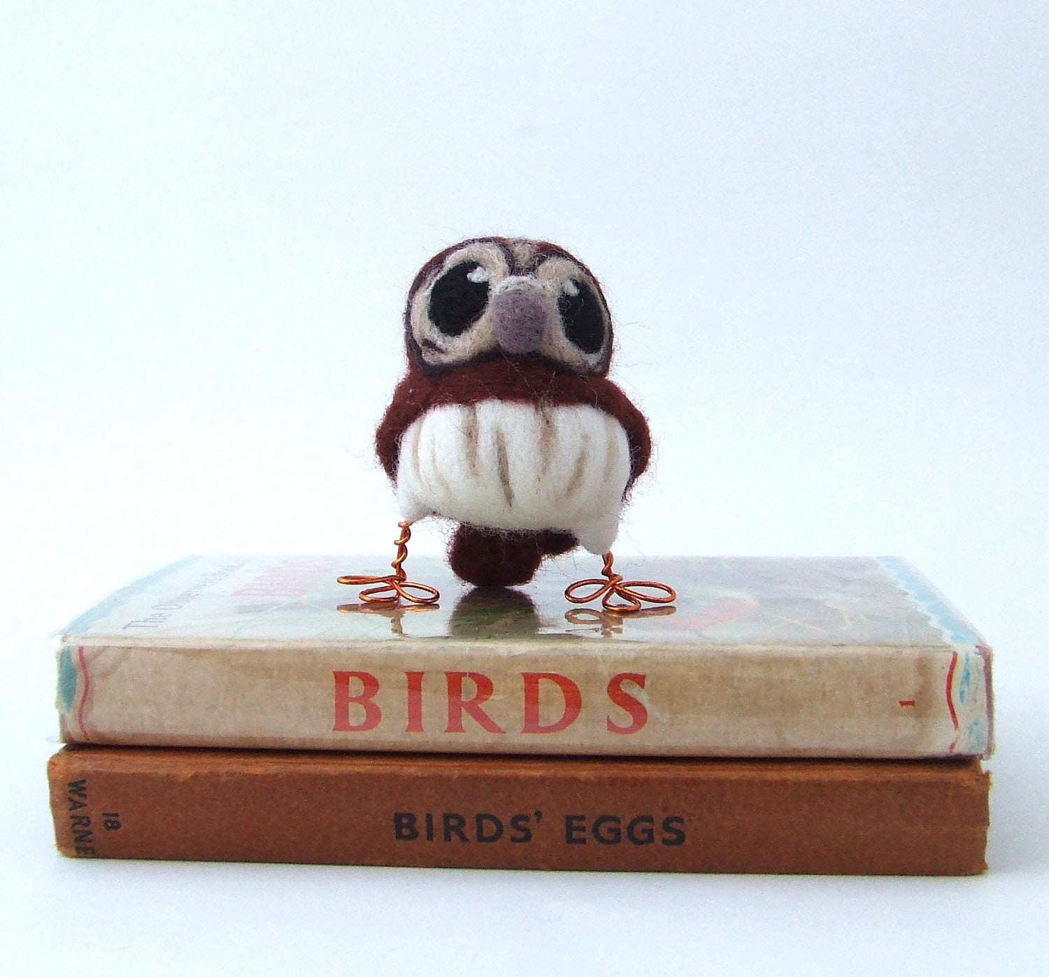 Needlefelted Tawny Owl Felt Mini Bird in Chestnut Brown