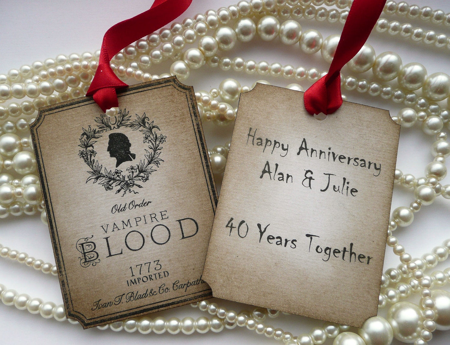 Vampire Blood Gothic Wedding Tags - Gothic Style with Red Ribbon Set of 50 - Wine or Drink Bottle Labels