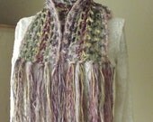 Feminine Garden Scarf, Lightweight, Freeform Crochet, Green Pink Yellow Mauve