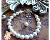Real Freshwater Pearl Newborn Baby Child Little Girl Bracelet with Sterling Initial Charm Baptism Christening Personalized
