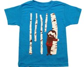 KIDS TODDLER / Tree Hugger - T-shirt Boy Girl Children Tee Shirt Cute Beard Mustache Birch Tree Forest Lumberjack Neon Blue Tshirt