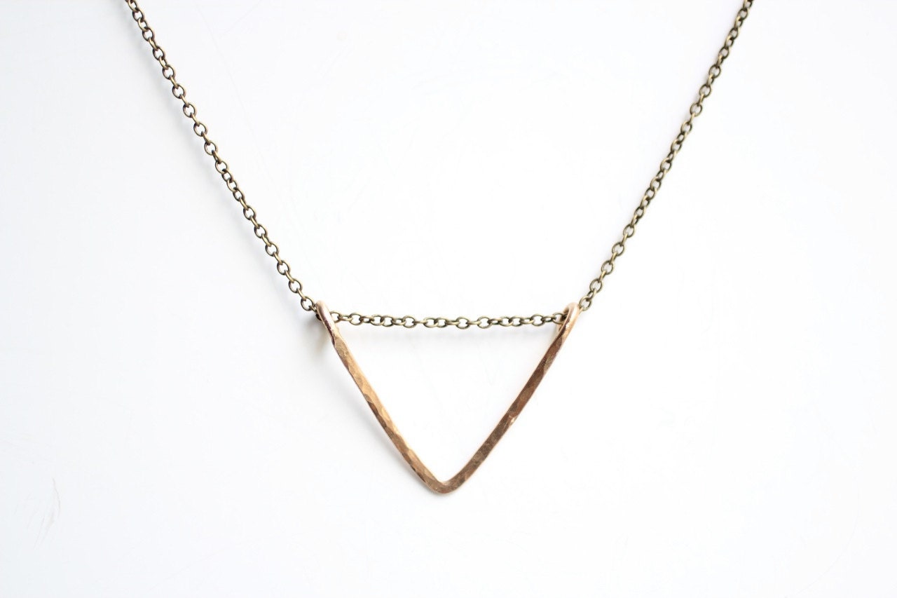 Hammered Brass Triangle Necklace  - Antiqued Brass Chain