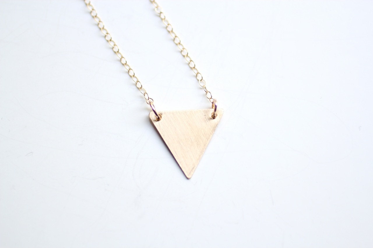 Minimalist Triangle Necklace - Hand Sawn Brass - 14k Gold Filled Chain