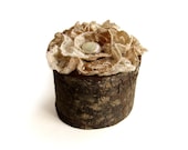 Fine Beige Cream Lace Bradford Pear Rustic Natural Wooden Pivot Ring Box by Tanja Sova