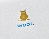 Letterpress Woot Owl Congratulations or Hello card and envelope