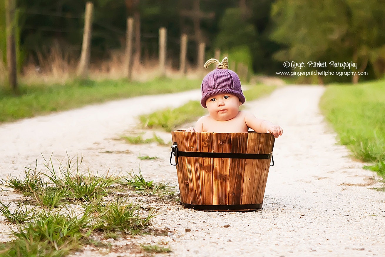 Plum Pixie Hat Knitted NB to 24 mo sizes Photography Prop