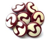 6 Buttons, antique vintage plastic dark red with white shank buttons 20mm RARE