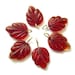 6 Vintage glass dangling beads leaf shape with self loop red 15mmx12mm