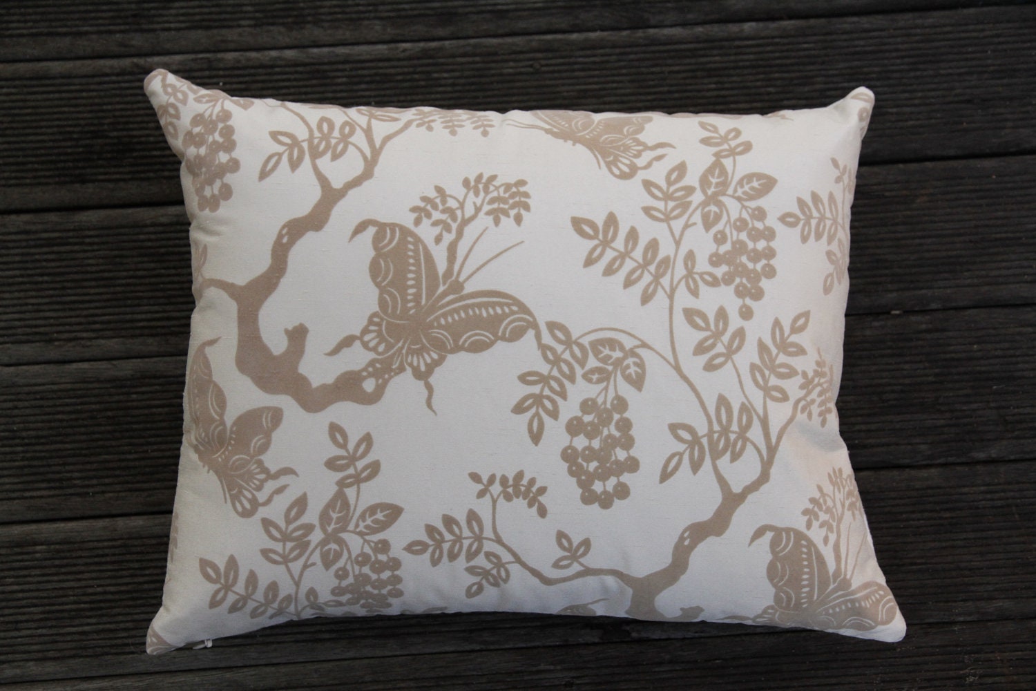 Cream & Beige Raw Silk and Velvet Butterfly Cushion