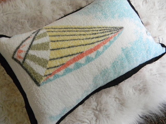 mid century modern vintage shell  towel pillow cover in orange  12x16