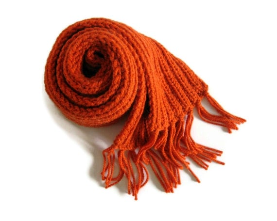 Chunky Orange Scarf Hand Knitted