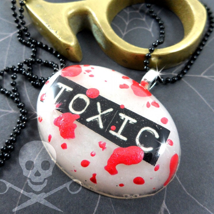 TOXIC AND DEADLY - Resin Oval Necklace with Blood Splatter