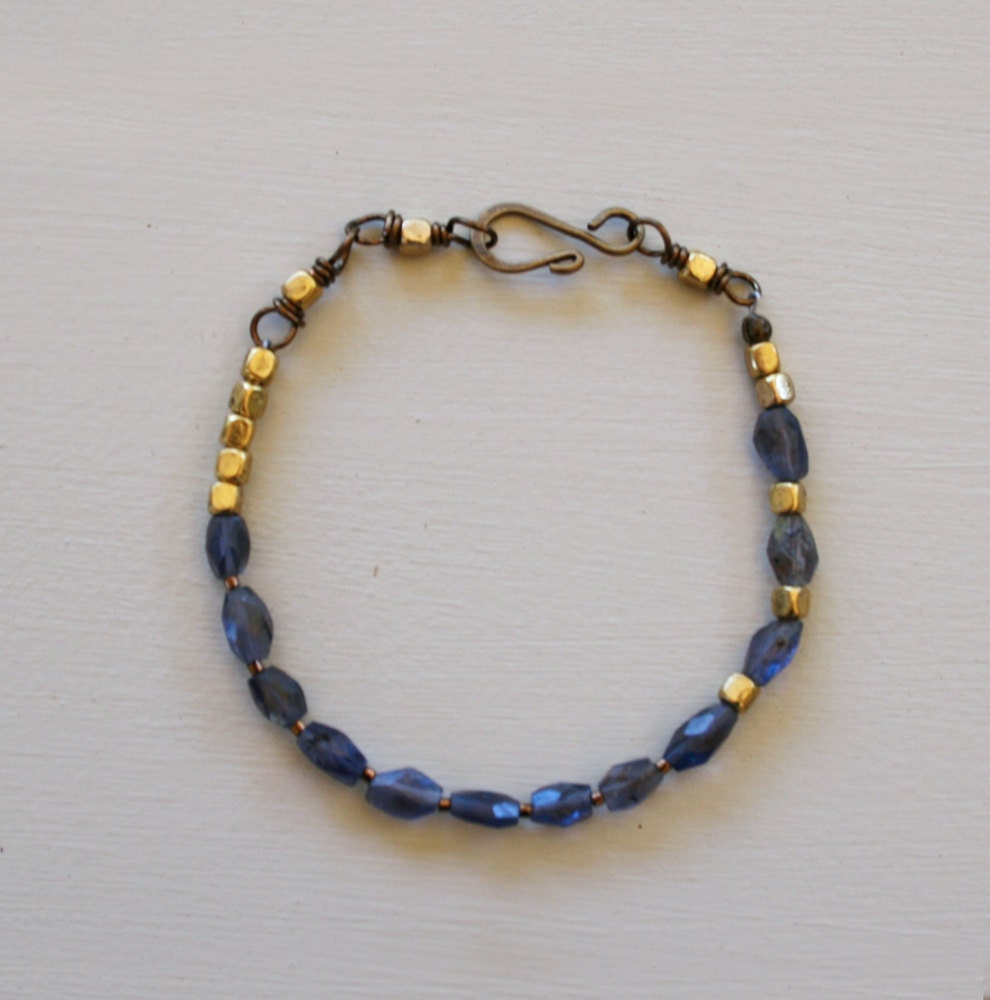 Union Square Bracelet (Blue) - Iolite, Raw Brass, Antique Brass